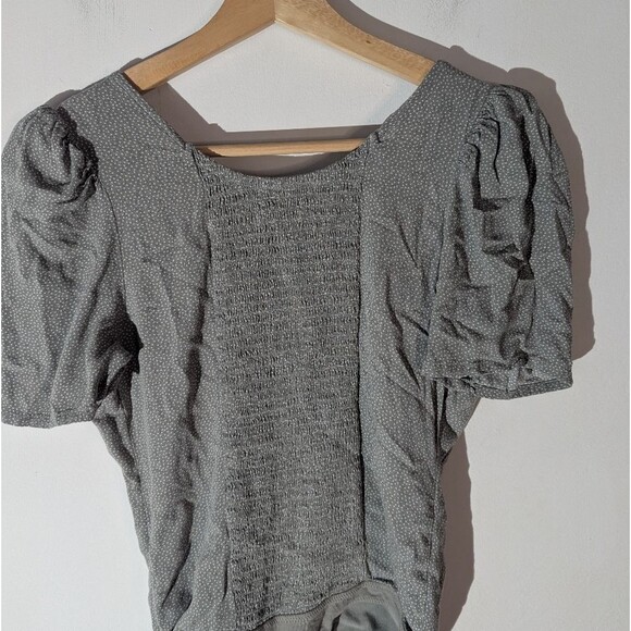 Abercrombie & Fitch Sage Green Polka Dot Puff Sleeve Bodysuit Women's Size XS - Picture 10 of 10